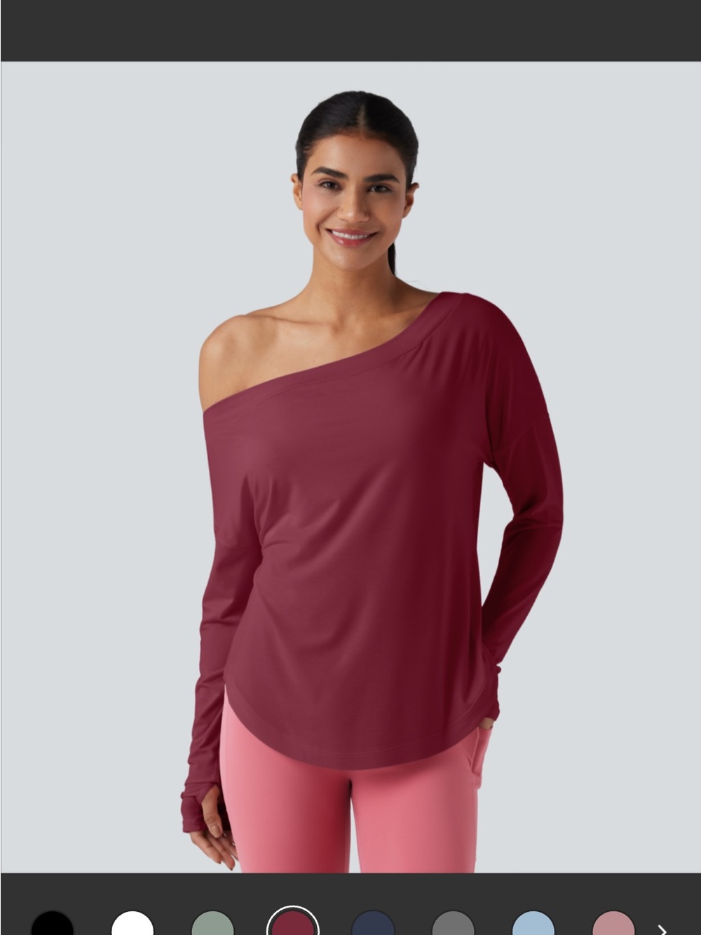 Halara Off-Shoulder Long Sleeve Top in Wine